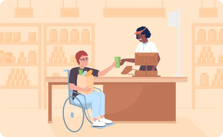 Personne handicapée faisant ses courses en magasin  Illustration