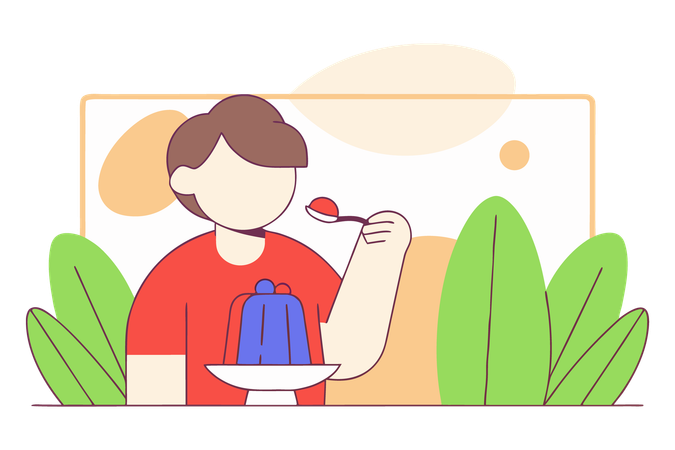 Personne mangeant de la gelée bleue avec une cuillère  Illustration