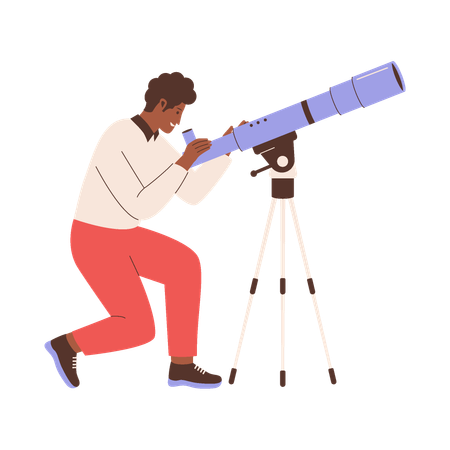 Personne observant à travers un télescope  Illustration