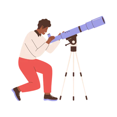 Personne observant à travers un télescope  Illustration