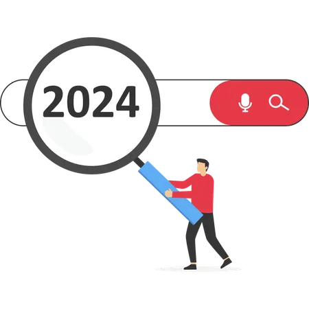 Personne tenant une loupe pour une recherche d'emploi en 2024  Illustration