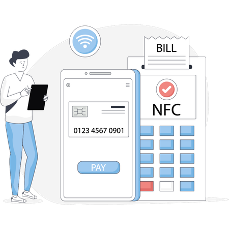Personne utilisant un smartphone pour effectuer un paiement NFC dans un magasin en Inde présentant des méthodes de transaction numérique modernes  Illustration