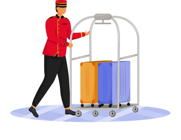 Personnel avec chariot à bagages  Illustration