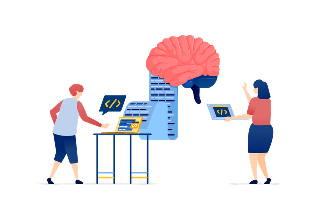 Les gens accèdent aux données cérébrales pour développer une technologie d'intelligence artificielle  Illustration