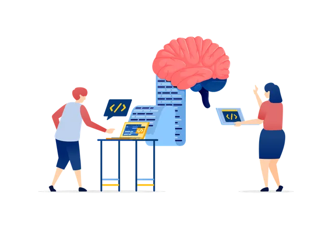 Les gens accèdent aux données cérébrales pour développer une technologie d'intelligence artificielle  Illustration