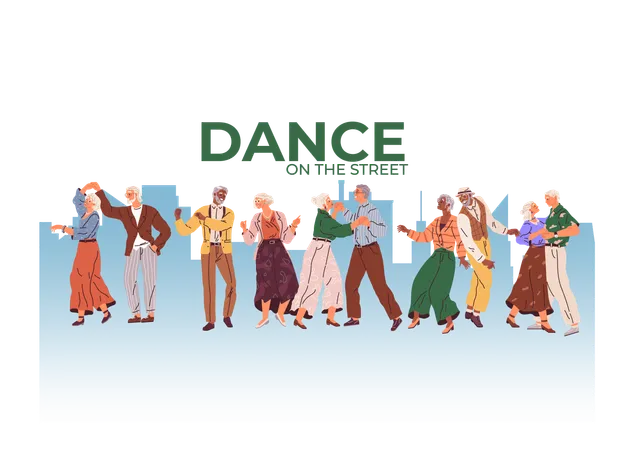 Personnes âgées dansant dans la rue  Illustration