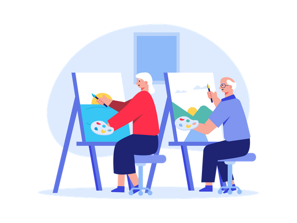 Personnes âgées dessinant  Illustration