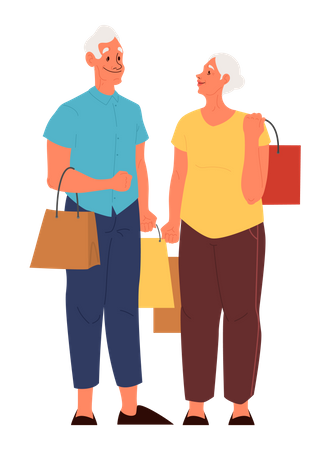 Personnes âgées faisant du shopping ensemble  Illustration