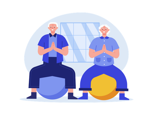 Personnes âgées faisant du yoga  Illustration