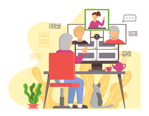 Personnes âgées faisant un appel vidéo  Illustration
