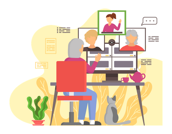 Personnes âgées faisant un appel vidéo  Illustration