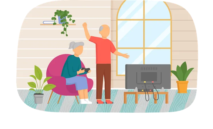 Personnes âgées jouant aux jeux vidéo  Illustration