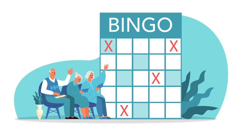 Personnes âgées jouant au bingo  Illustration