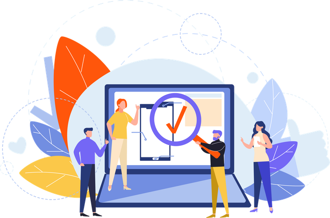 Personnes analysant le mobile  Illustration