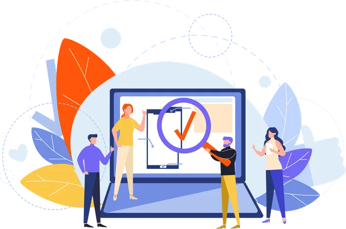 Personnes analysant le mobile  Illustration