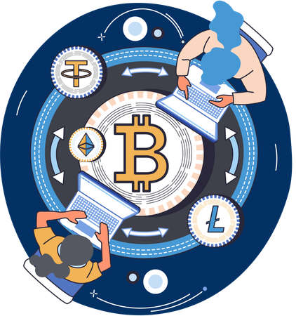 Les gens analysent le trading sur le marché du Bitcoin  Illustration
