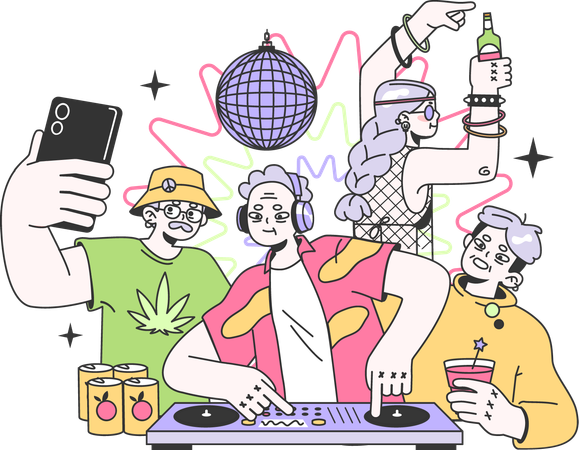 Personnes appréciant la soirée DJ  Illustration