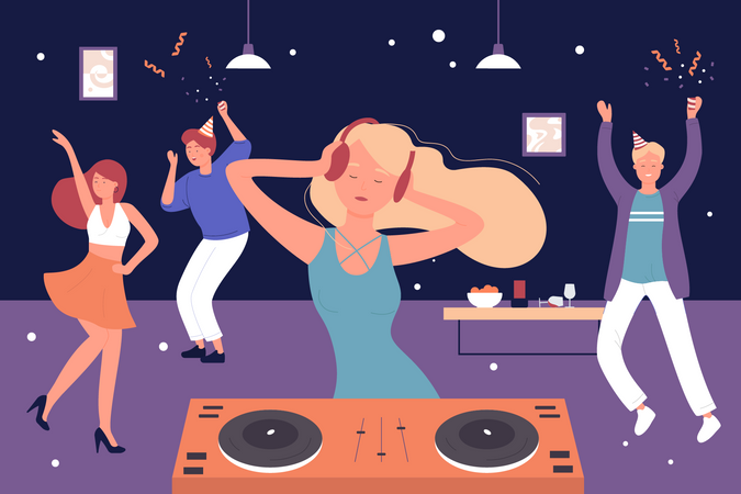 Personnes appréciant la soirée DJ  Illustration