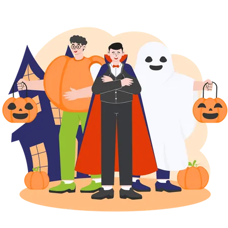 Personnes bénéficiant d'une fête costumée d'Halloween  Illustration