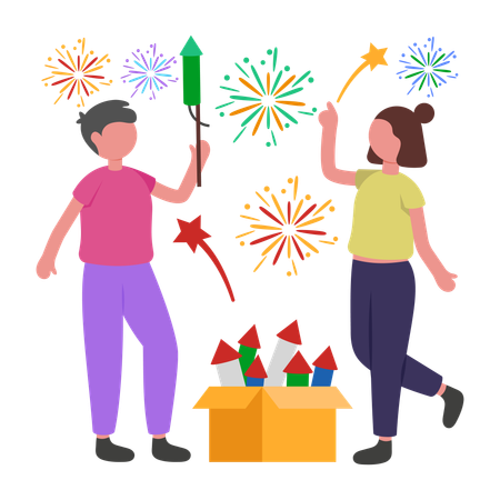 Les gens profitent des feux d'artifice  Illustration