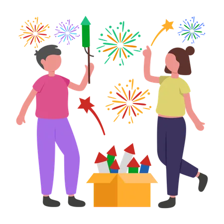 Les gens profitent des feux d'artifice  Illustration