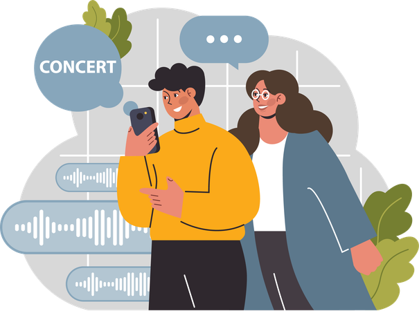 Personnes assistant à un concert en ligne  Illustration