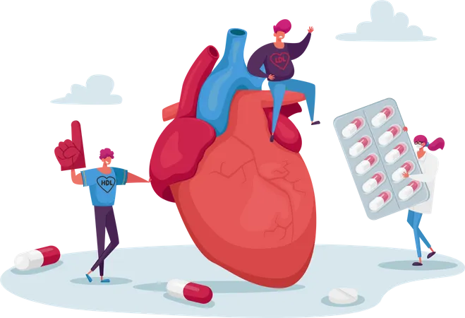 Les gens qui font un diagnostic de cholestérol cardiaque énorme  Illustration