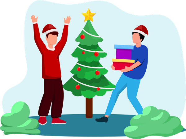 Les gens avec des cadeaux de Noël  Illustration