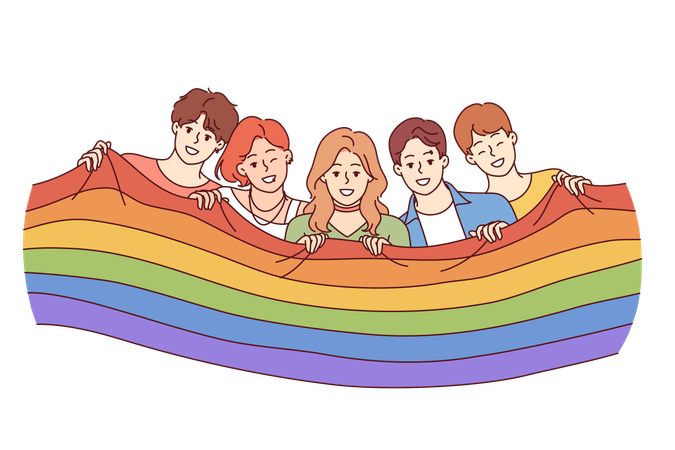 Les personnes portant le drapeau LGBT célèbrent le mois de la fierté  Illustration