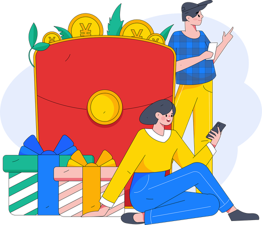 Personnes avec enveloppe cadeau  Illustration