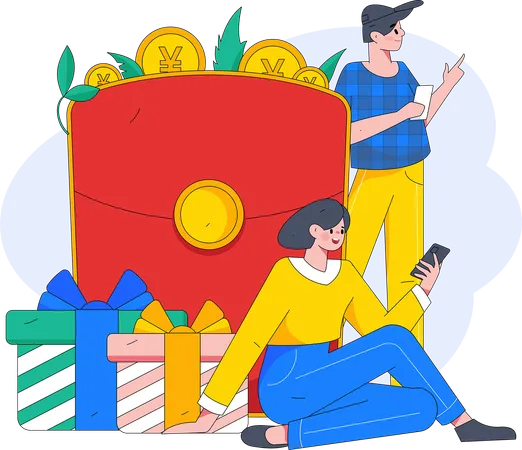 Personnes avec enveloppe cadeau  Illustration