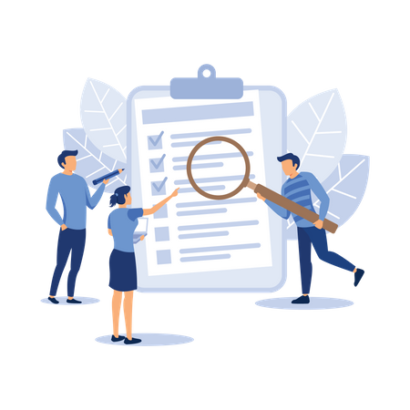 Personnes avec test de qualité et rapport de satisfaction  Illustration