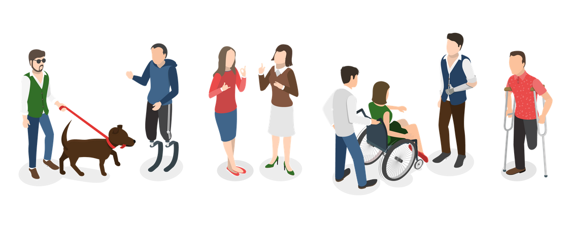 Personnes ayant différents types de handicaps  Illustration