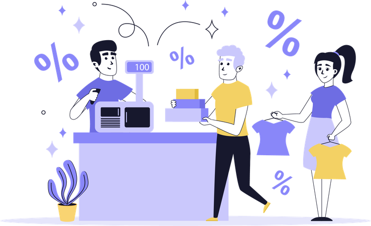 Les gens bénéficient de réductions saisonnières sur leurs achats  Illustration