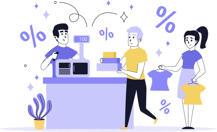 Les gens bénéficient de réductions saisonnières sur leurs achats  Illustration