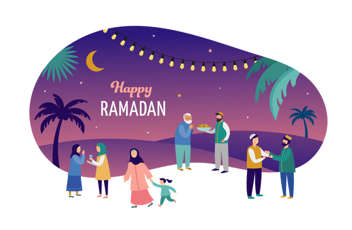 Personnes célébrant le Ramadan Kareem  Illustration