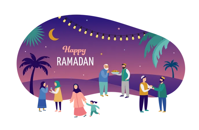 Personnes célébrant le Ramadan Kareem  Illustration