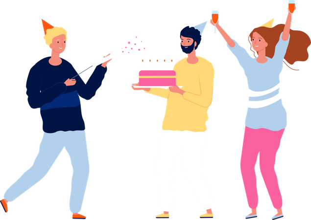 Gens célébrant la fête d'anniversaire  Illustration