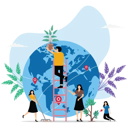 Des personnes célébrant la Journée mondiale de l'environnement  Illustration