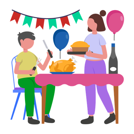 Les gens célèbrent Thanksgiving  Illustration