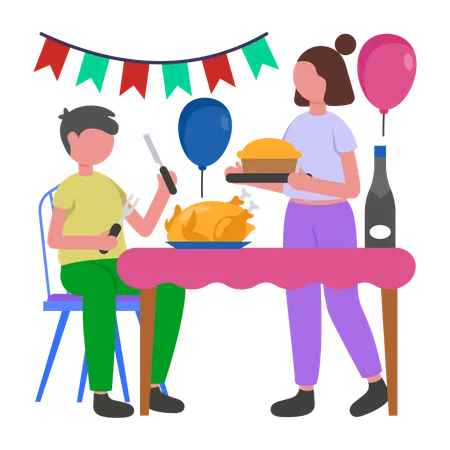 Les gens célèbrent Thanksgiving  Illustration