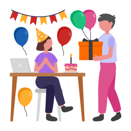 Des gens célèbrent leur anniversaire au bureau  Illustration