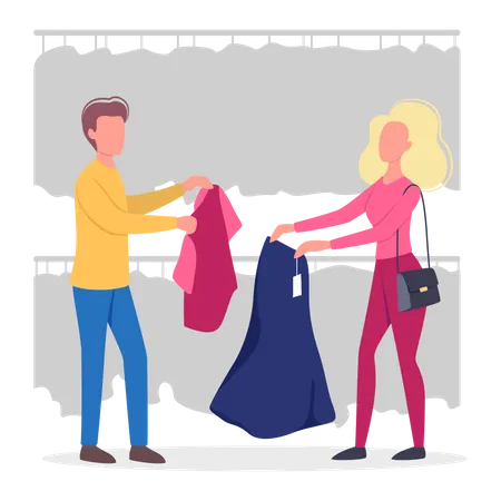 Personnes choisissant des vêtements dans le magasin de vêtements  Illustration