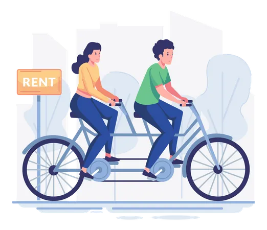 Personnes faisant du vélo acheté en location  Illustration