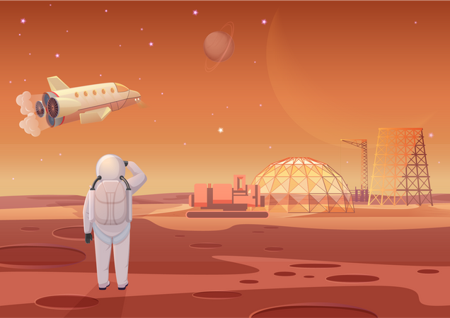 Les gens colonisent la planète Mars  Illustration