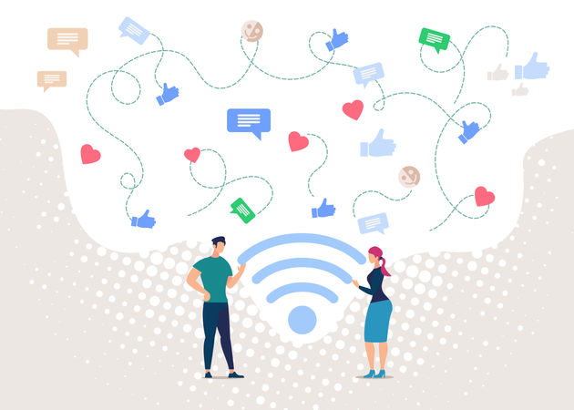 Personnes communiquant dans un réseau social, point d'accès Internet public sans fil  Illustration
