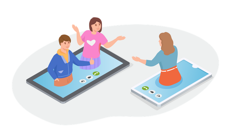 Personnes communiquant par téléphone  Illustration