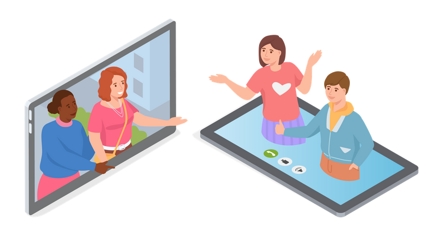 Personnes communiquant via une conférence en ligne  Illustration