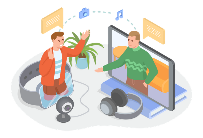 Personnes communiquant via une webcam d'ordinateur  Illustration
