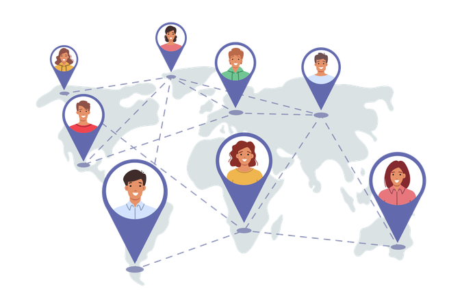 Des gens qui se connectent depuis le monde entier  Illustration